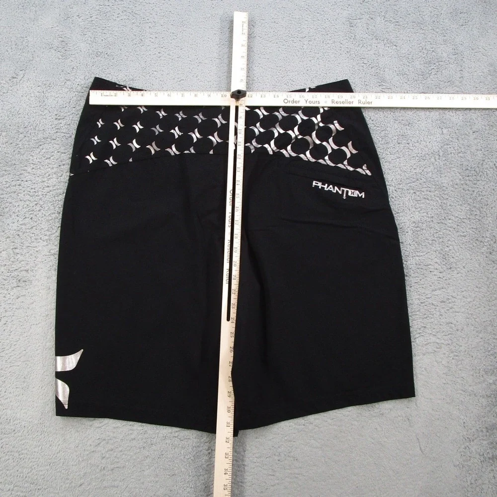 Hurley Phantom Board Shorts Mens 40 Black Silver Tribal Graphic Swim Trunks